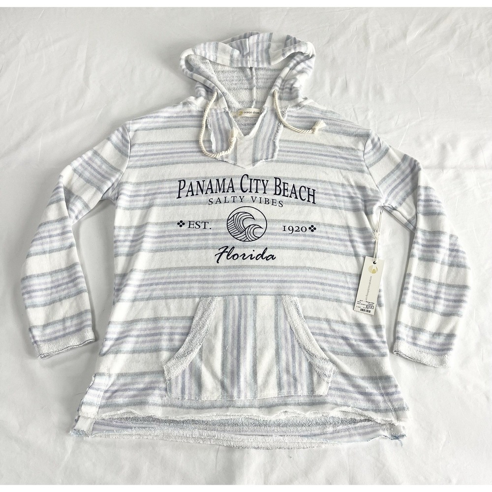 Ocean Drive Panama City Beach Hoodie Pullover‎ Swim Cover Striped Womens S NWT